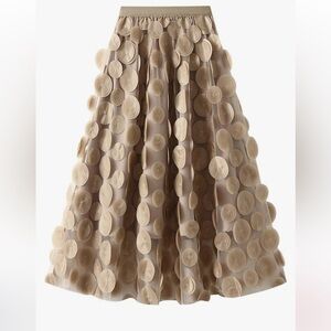 Mesh High Waist A-LINE Skirt 3D Decorated Khaki Tulle Skirt Size Small
